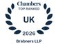 Chambers top ranked UK 2026 badge with a laurel wreath border and text in blue on a white background.