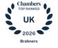 Chambers top ranked UK 2026 badge with a laurel wreath border and text in blue on a white background.