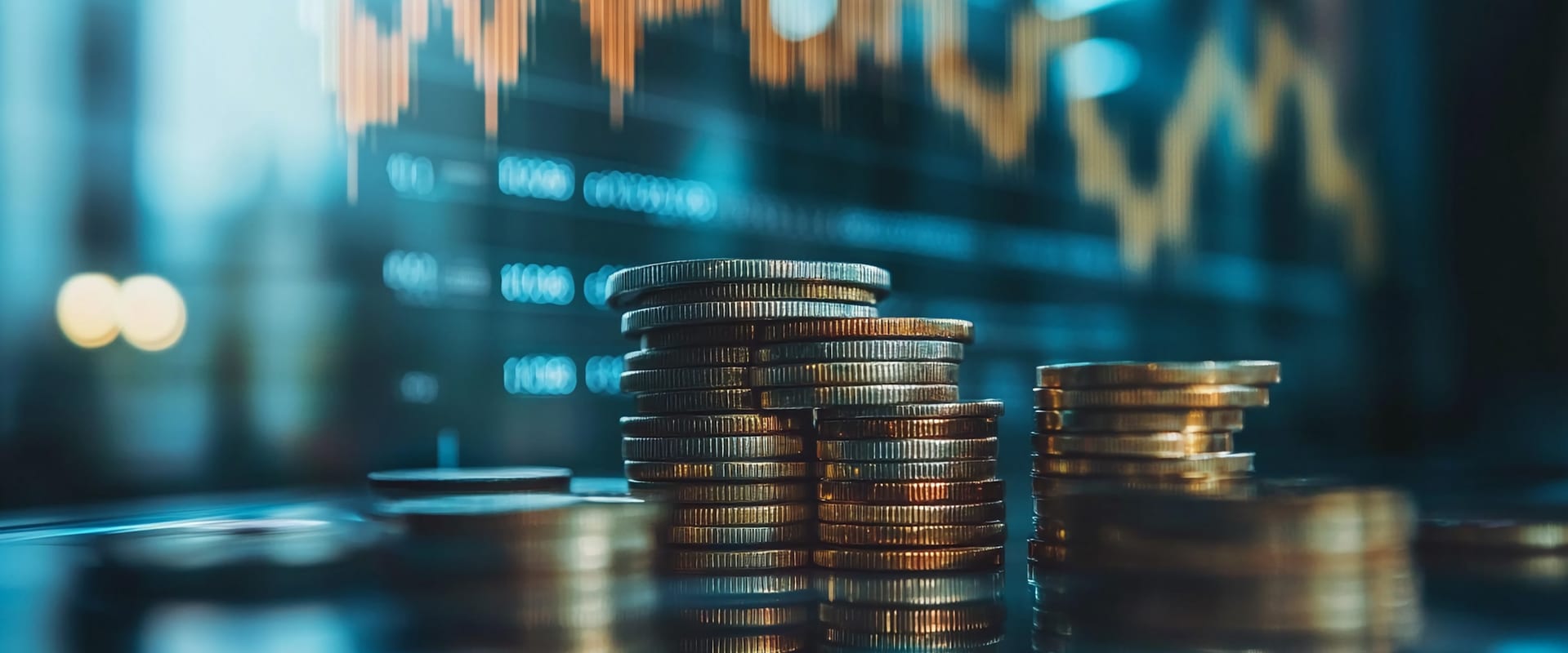 Stacked coins with economic graph background