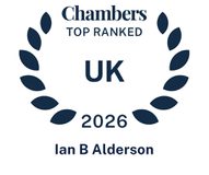Chambers Top Ranked UK 2026 badge with laurel wreath design and the name Ian B Alderson at the bottom.