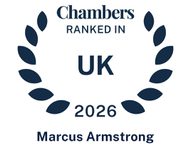 Chambers ranking badge for UK 2026 with laurel wreath design and the name Marcus Armstrong.