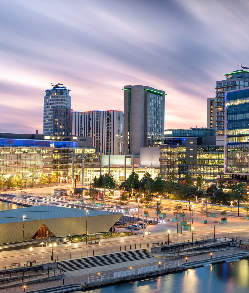 Beautiful sky over Media City Salford Quays Manchester