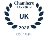 Chambers ranked in UK 2026, with the name Colin Bell at the bottom, surrounded by a laurel wreath in navy blue on a white background.