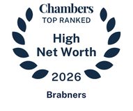 Chambers Top Ranked High Net Worth 2026 Brabners navy laurel wreath badge with bold text
