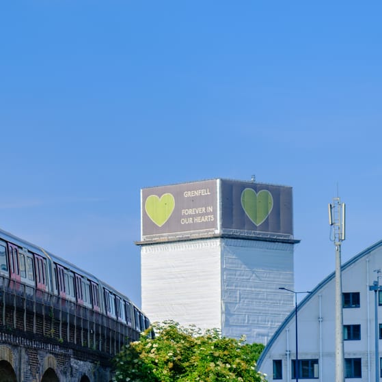 Grenfell tower view from train line