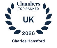 Chambers top ranked UK 2026 badge with laurel wreath design and the name Charles Hansford at the bottom.
