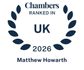 Chambers badge with laurel wreath, text indicating ranking in the UK for 2026, and the name Mathew Howarth at the bottom.
