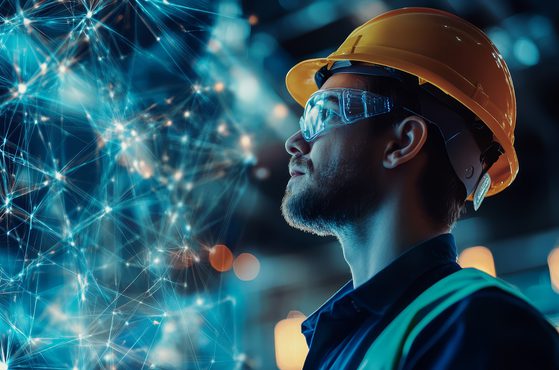 Industrial Worker Looking at Digital Network Visualisation