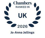 Chambers ranking badge for UK 2026, featuring a dark blue laurel wreath and text with the name Jo-Anna Jellings at the bottom.