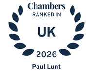 Chambers ranked in the UK 2026 badge with a laurel wreath and the name Paul Lunt.