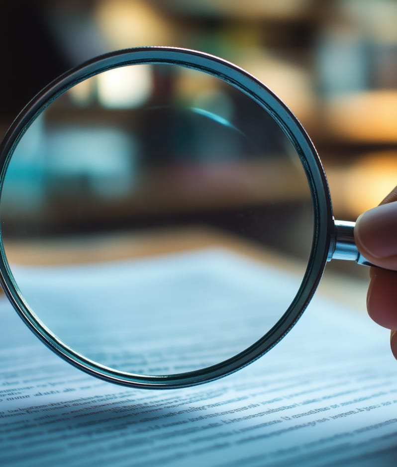 Magnifying glass close up over document