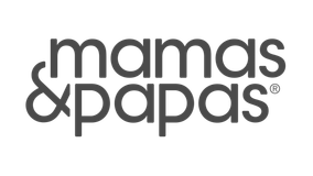 "Black text on a transparent background reads 'mamas & papas' with a registered trademark symbol."