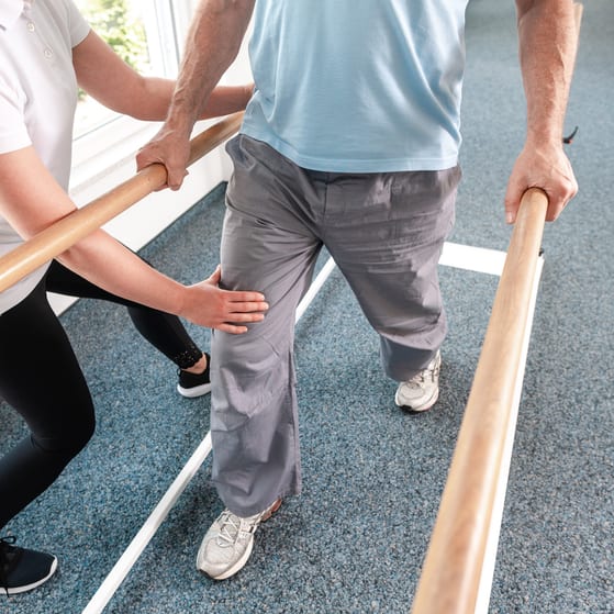 Man in rehab for walking injury on bars