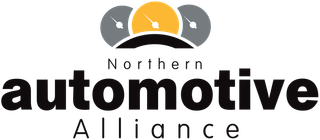 Logo of the Northern Automotive Alliance featuring a speedometer with a yellow needle, and the words "Northern" above "automotive" and "Alliance" below.