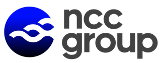 A blue globe with three black waves crossing it, adjacent to the text "ncc group" in lowercase grey letters.