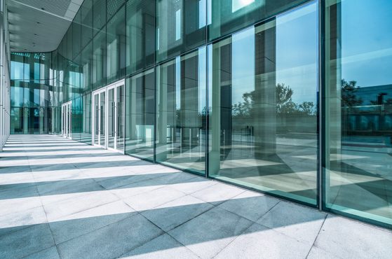Office building with large glass windows