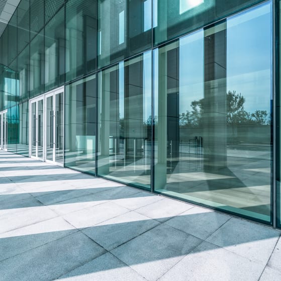 Office building with large glass windows