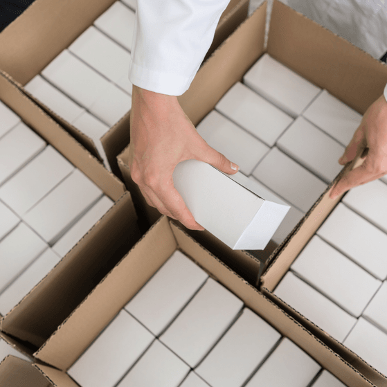 Products are packaged into a larger box
