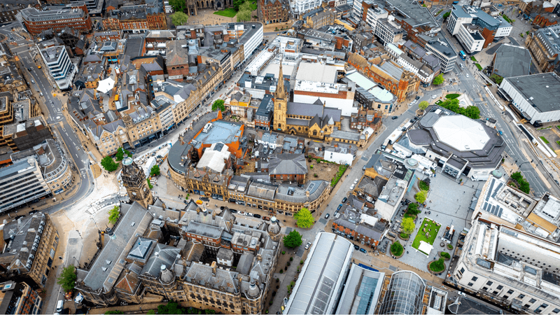 Sheffield city centre aerial view