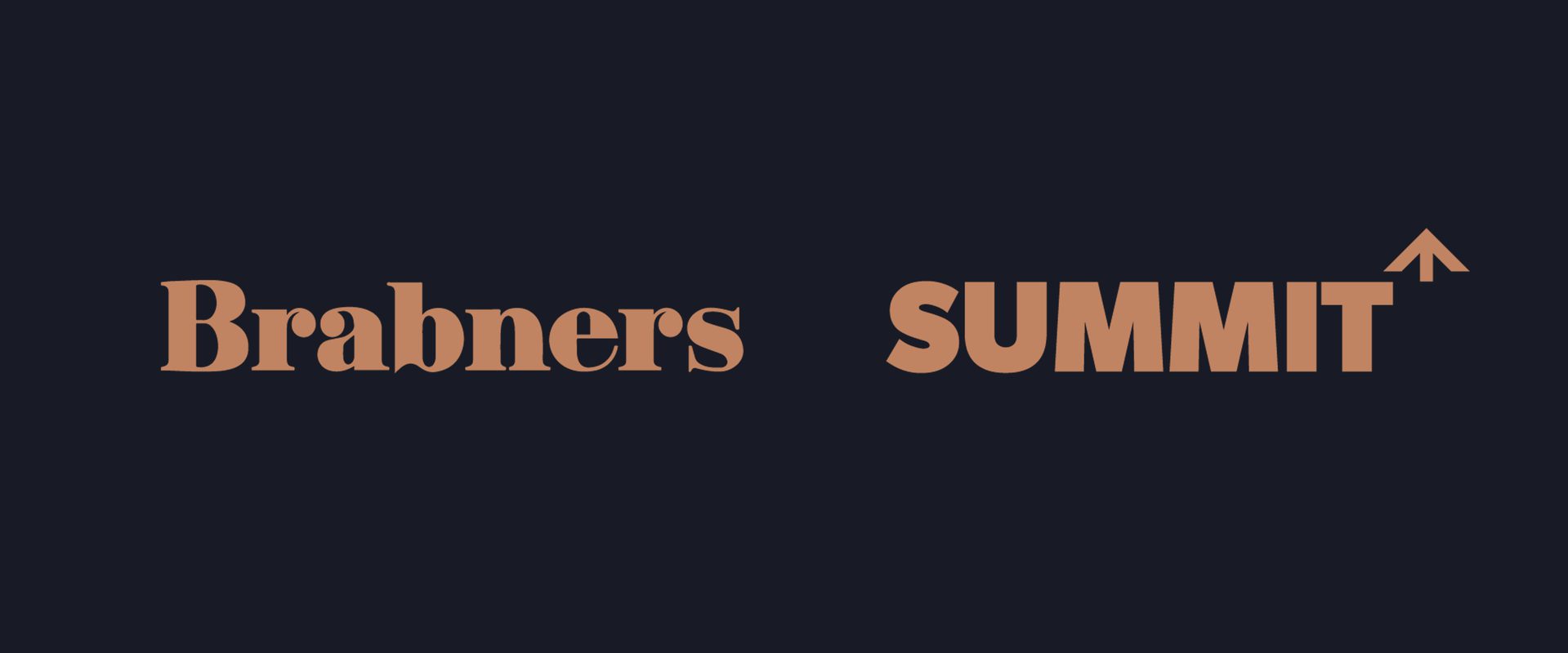 The image displays the words "SUMMIT" and "Brabners" in bold, brown font on a dark background, with an upward arrow above the "I" in "SUMMIT".