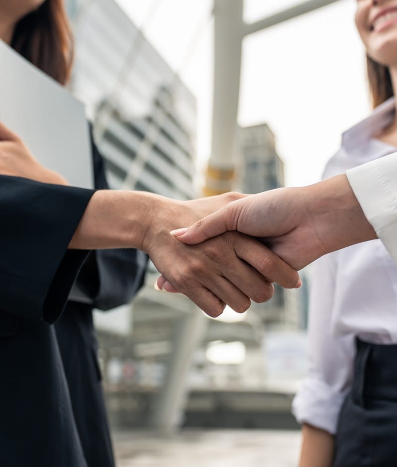 Two businesswomen shaking hands