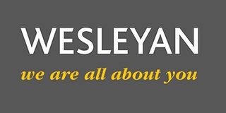 WESLEYAN logo with white uppercase text on a grey background and a yellow cursive tagline reading we are all about you