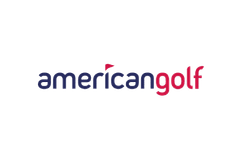 "american golf logo with lowercase text in navy blue and red, featuring a small red flag on the letter 'i', on a transparent background."