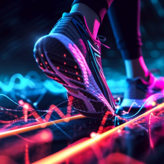 Close up of an athletes trainers while using performance enhancing sport technology