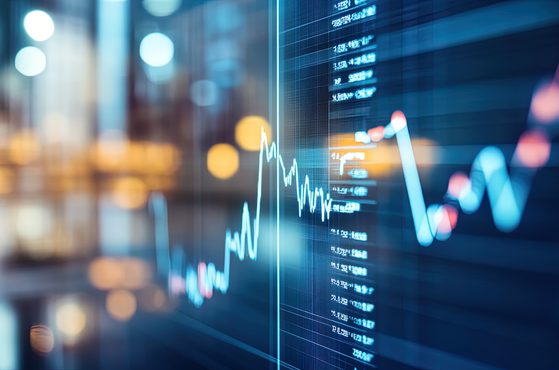 Digital graph increasing over time stocks shares concept