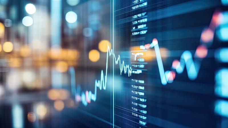 Digital graph increasing over time stocks shares concept