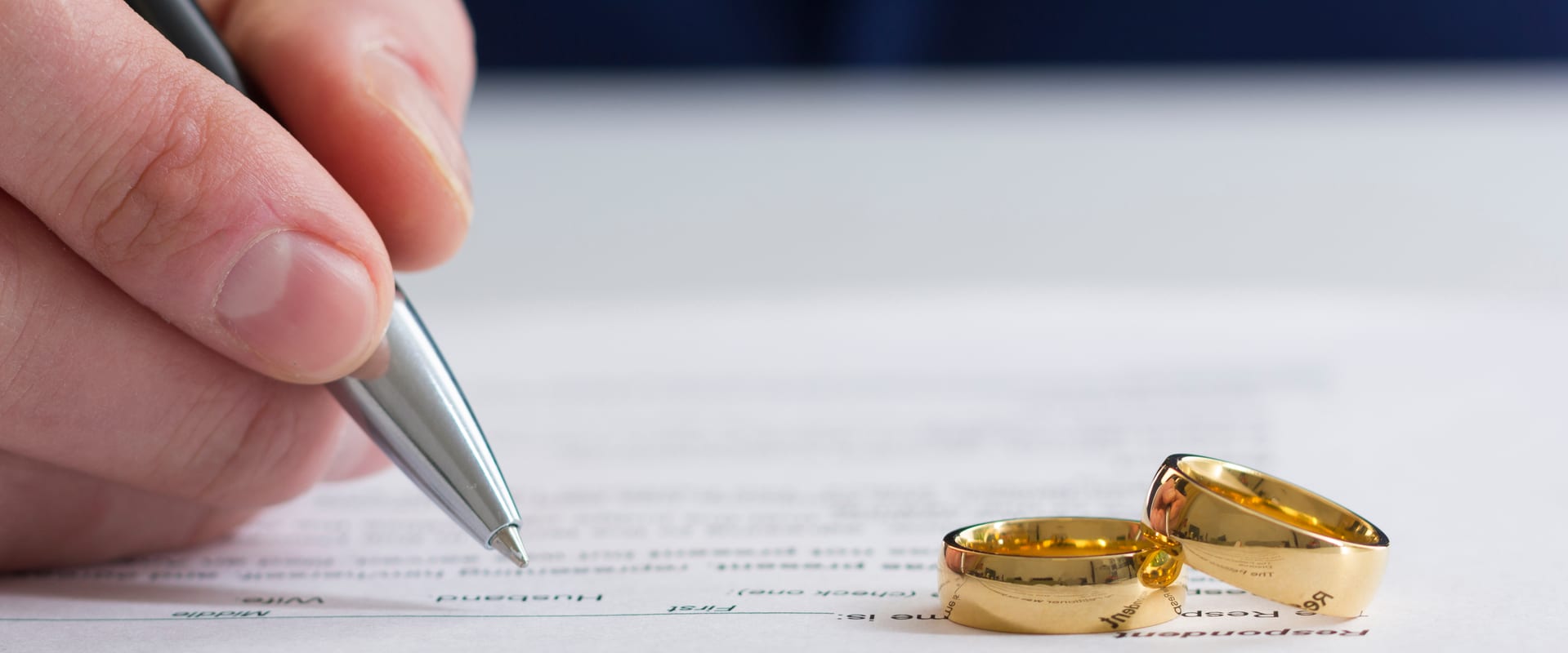 Divorce pen papers rings