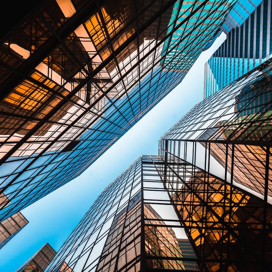 Glass skyscrapers city office concept clear skies blue