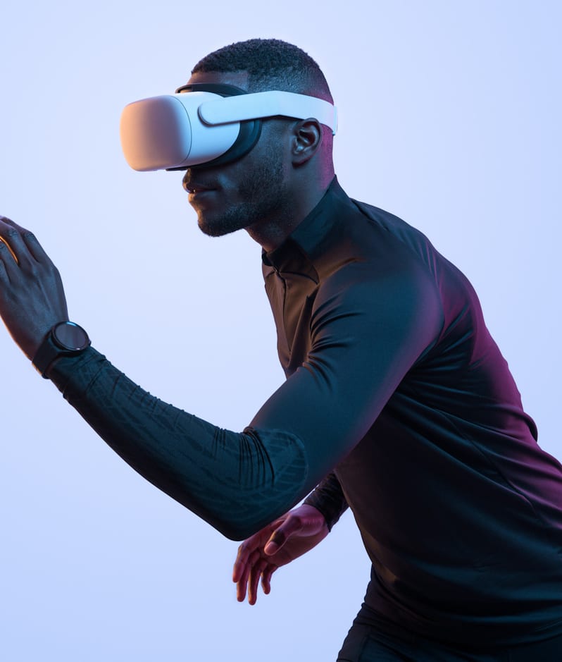 Man with VR headset playing sport