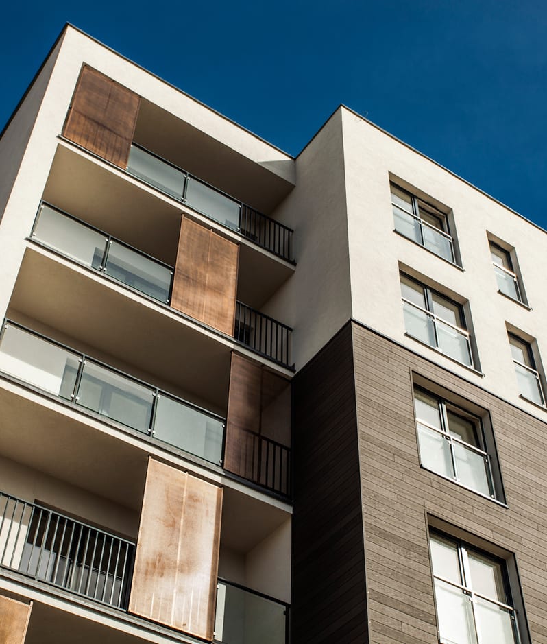 Modern flats architecture blue sky background