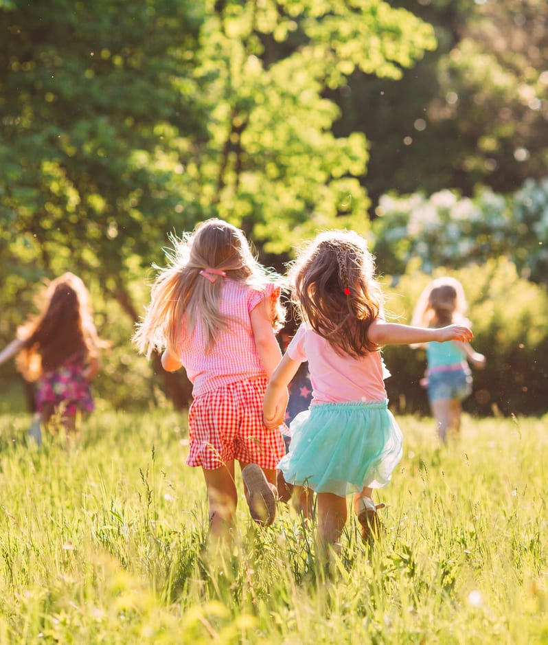 Children playing in the sunshine under a tree