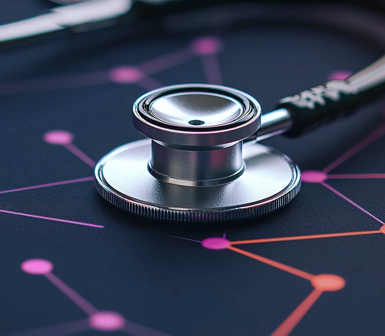 Stethoscope on digital background healthtech concept