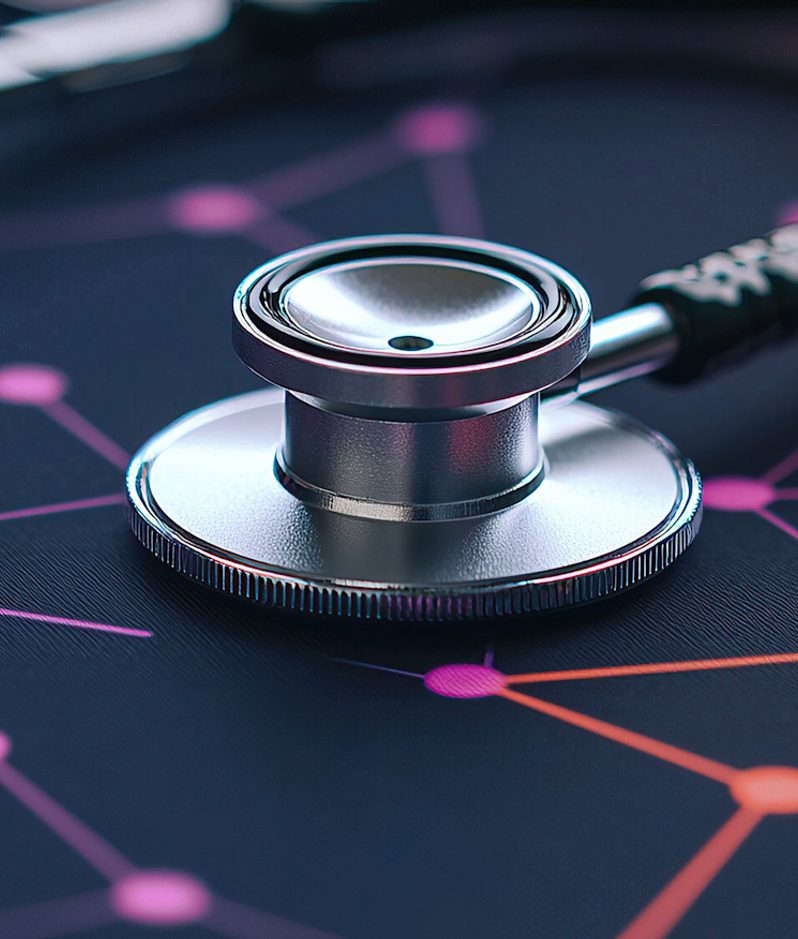 Stethoscope on digital background healthtech concept