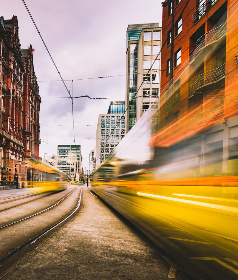 Tram manchester long exposure
