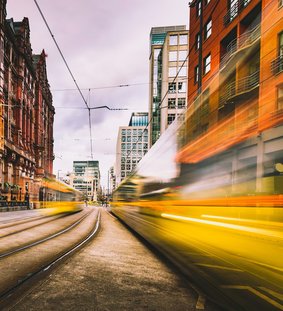 Tram manchester long exposure
