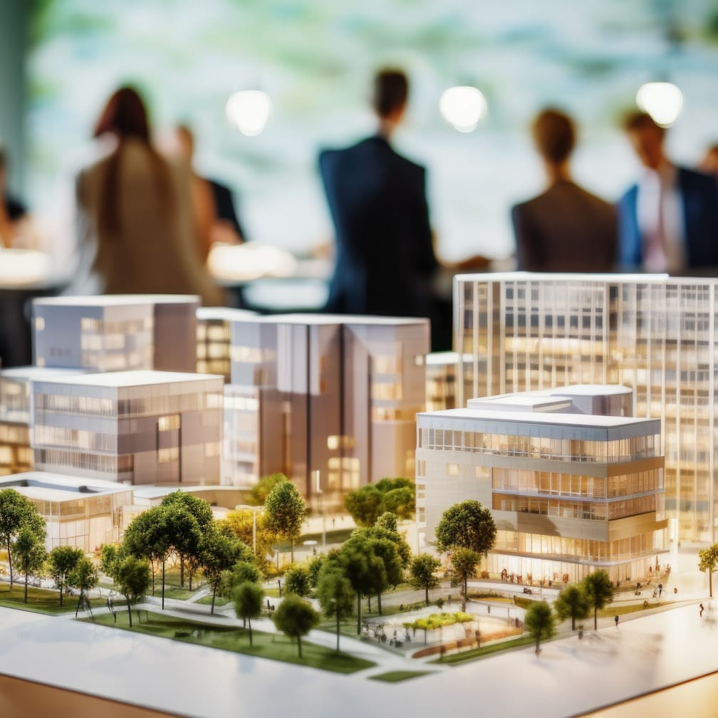 Urban development regeneration scheme on table business people