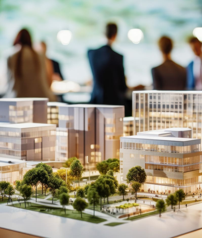 Urban development regeneration scheme on table business people