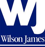White "W" and "J" letters overlapping in a stylised design on a dark blue background, with "Wilson James" written underneath.
