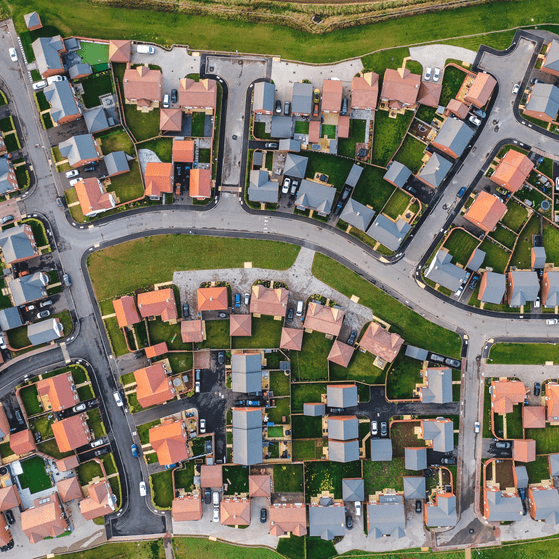 An aerial view of a housing estate in the UK