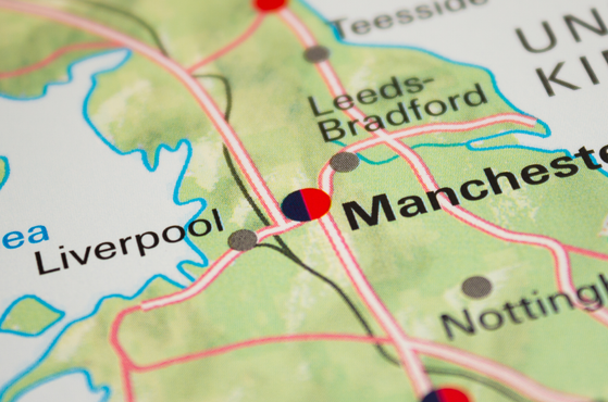 Northern connectivity map showing manchester liverpool leeds bradford and Nottingham